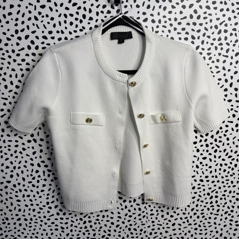 Zara Short Sleeve Button Cardigan Sweater Top Size Small